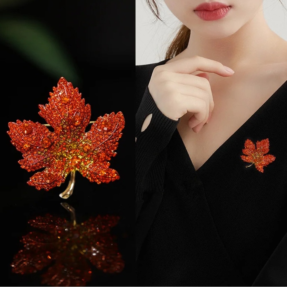 Elegant Maple Leaf Brooch - Orange